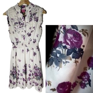 Floral tunic length top purple flowy buttons